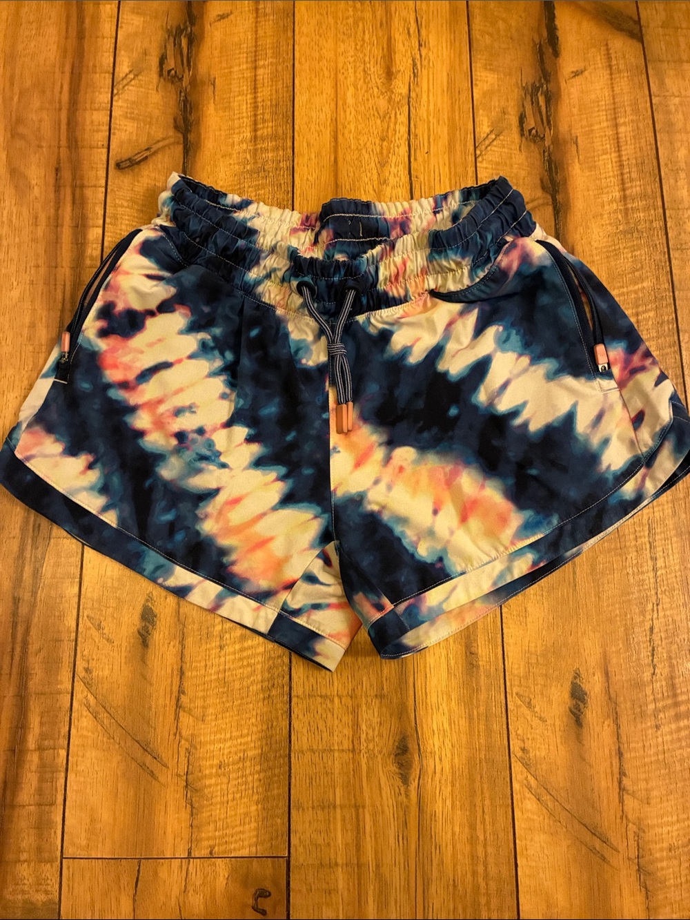 Athleta Tie-Dye Elastic Waist Athletic Shorts - Navy, White & Pink